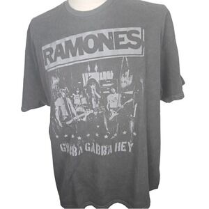 Mens Ramones Gabba Gabba Hey Graphic T Shirt Large Gray Band Tee